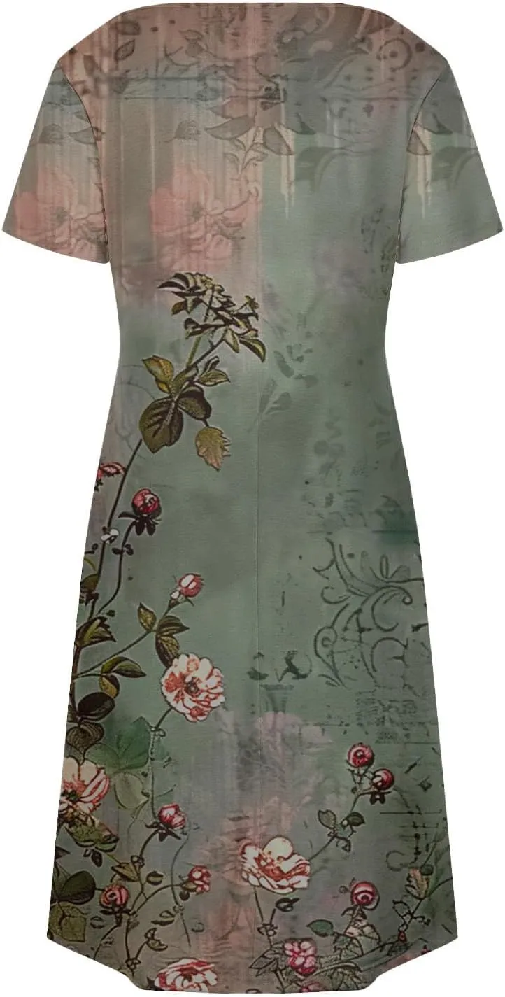 2025 Beach Dresses for Women Short Sleeve V Neck Summer Shirt Dress Loose Fit Casual Sundress