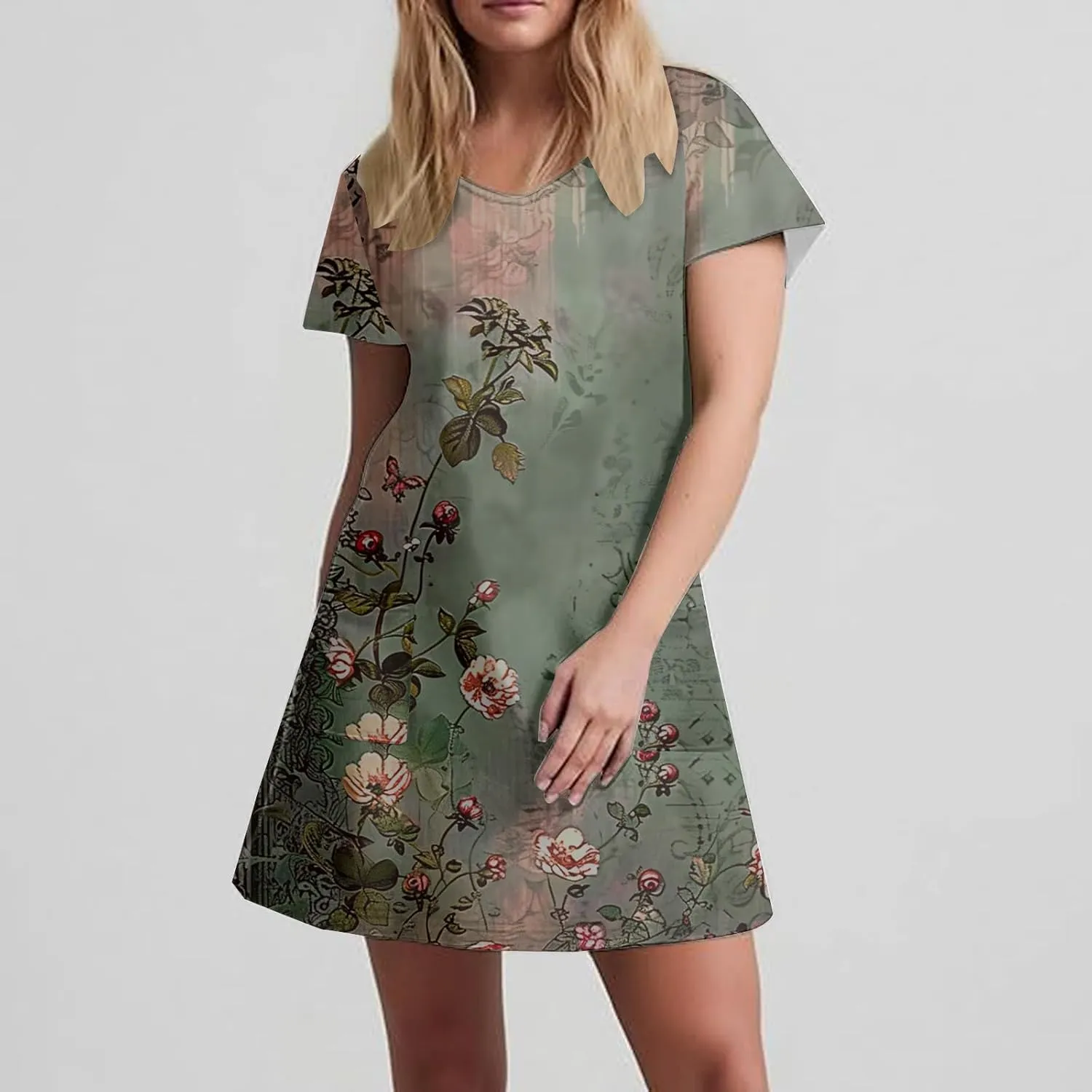 2025 Beach Dresses for Women Short Sleeve V Neck Summer Shirt Dress Loose Fit Casual Sundress