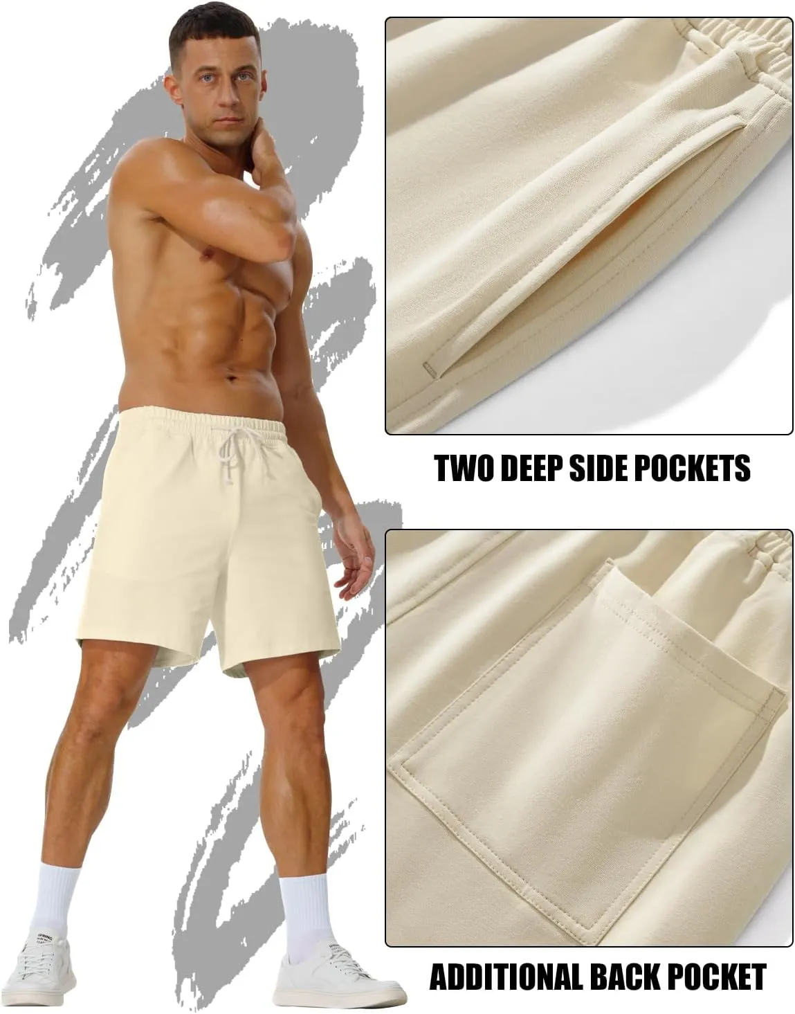 AIMPACT Mens Cotton Shorts 7'' Inseam Sweat Workout Gym Shorts Above Knee Jogger Lounge Casual Shorts with Pockets