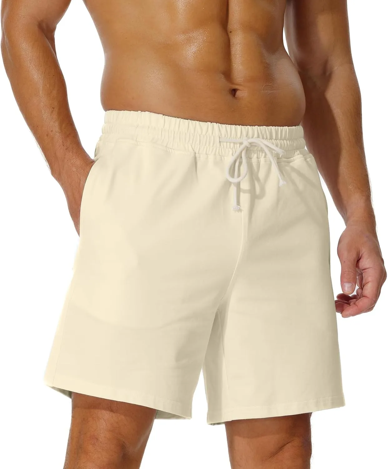 AIMPACT Mens Cotton Shorts 7'' Inseam Sweat Workout Gym Shorts Above Knee Jogger Lounge Casual Shorts with Pockets