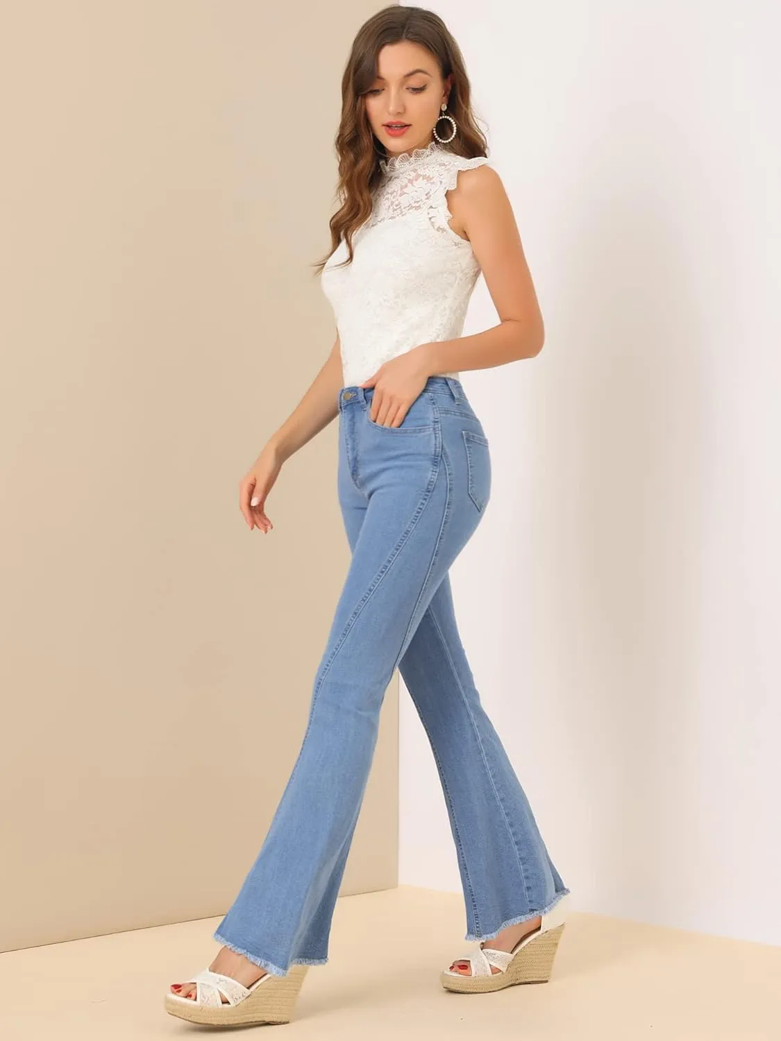 Allegra K Women's 70s Vintage Flare Jeans High Waist Stretch Denim Bell Bottoms Jeans