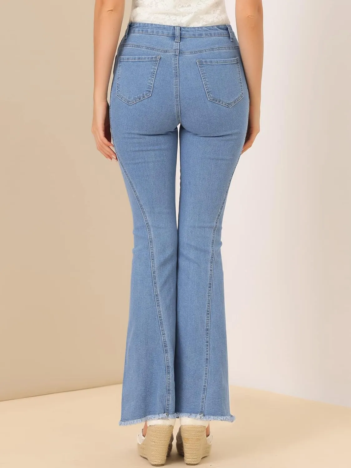 Allegra K Women's 70s Vintage Flare Jeans High Waist Stretch Denim Bell Bottoms Jeans