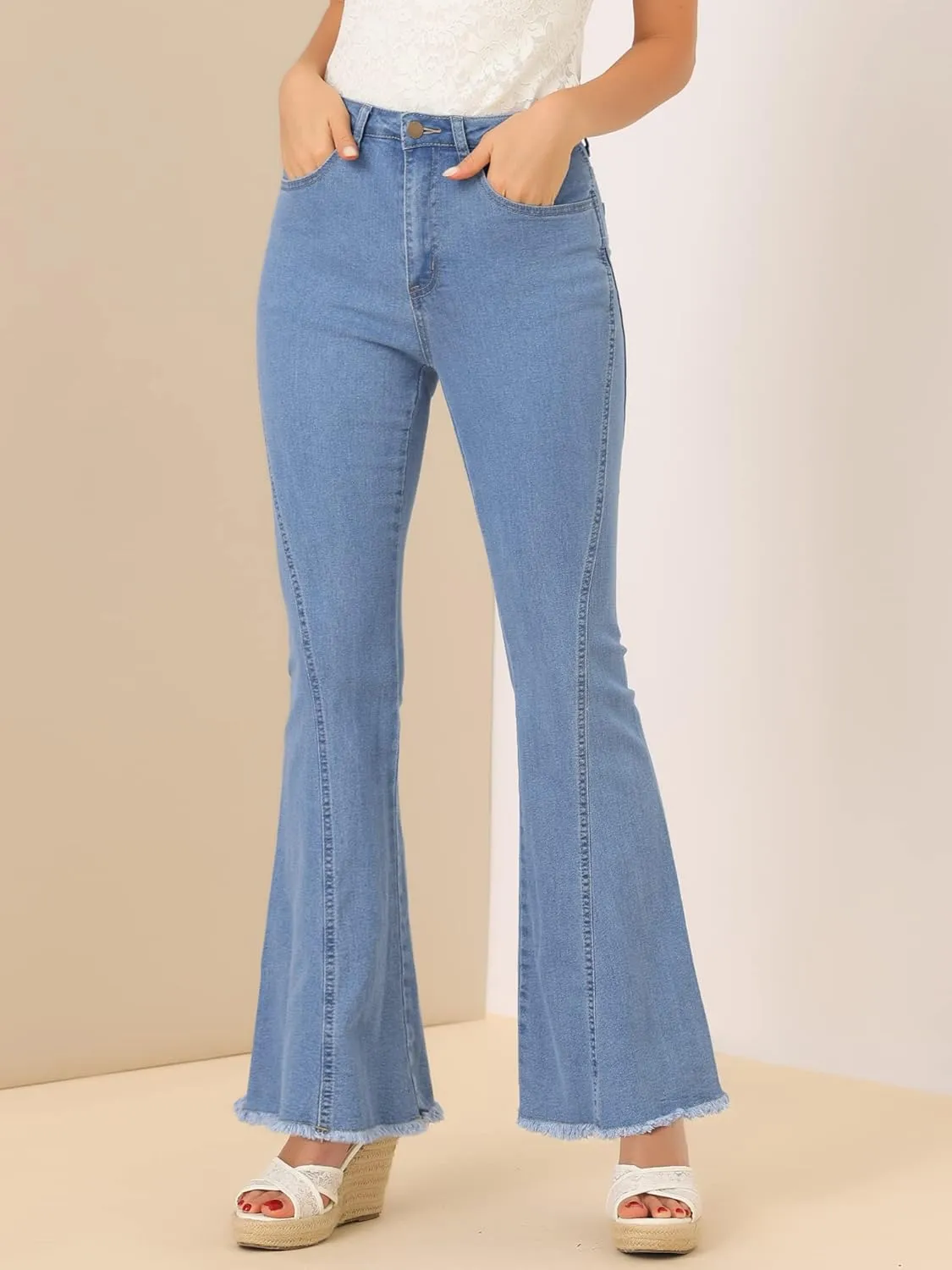 Allegra K Women's 70s Vintage Flare Jeans High Waist Stretch Denim Bell Bottoms Jeans