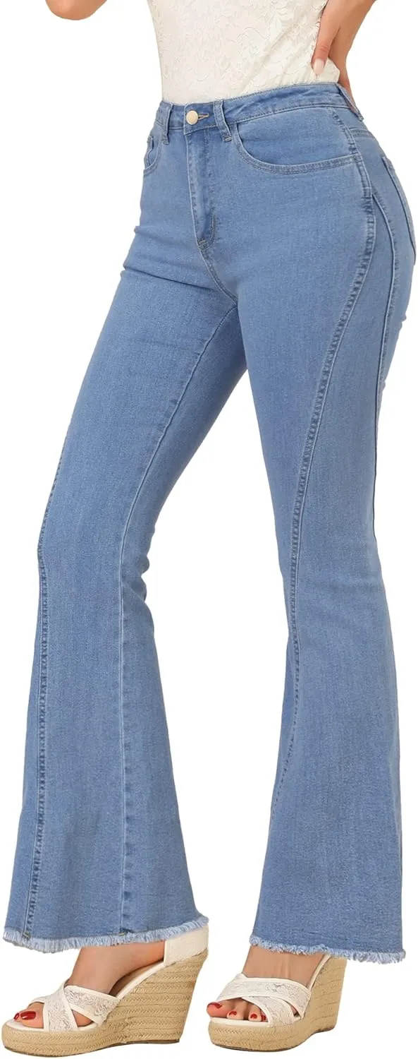 Allegra K Women's 70s Vintage Flare Jeans High Waist Stretch Denim Bell Bottoms Jeans