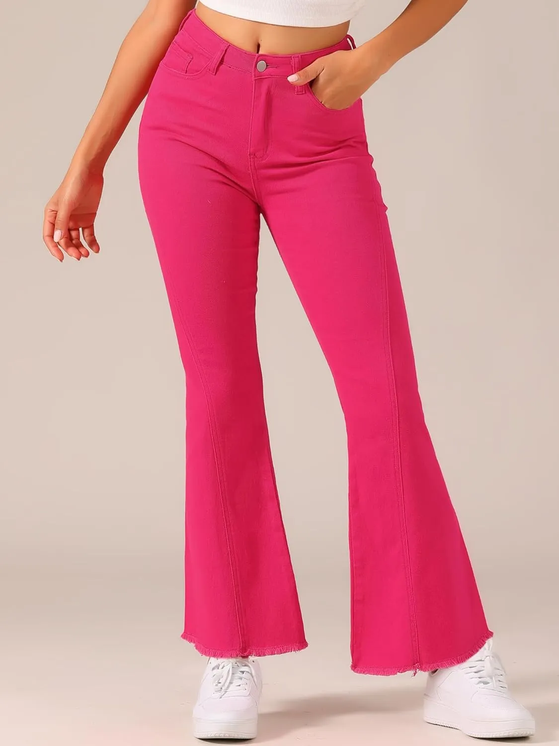 Allegra K Women's 70s Vintage Flare Jeans High Waist Stretch Denim Bell Bottoms Jeans
