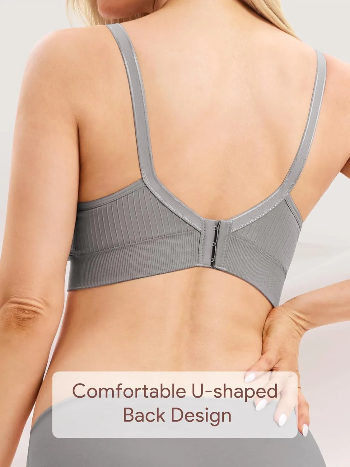 Angelhood Ribbed Nursing Bra Wireless V Neck Maternity Nursing Bra Low Cut Bralette Sleeping Breastfeeding with Extenders