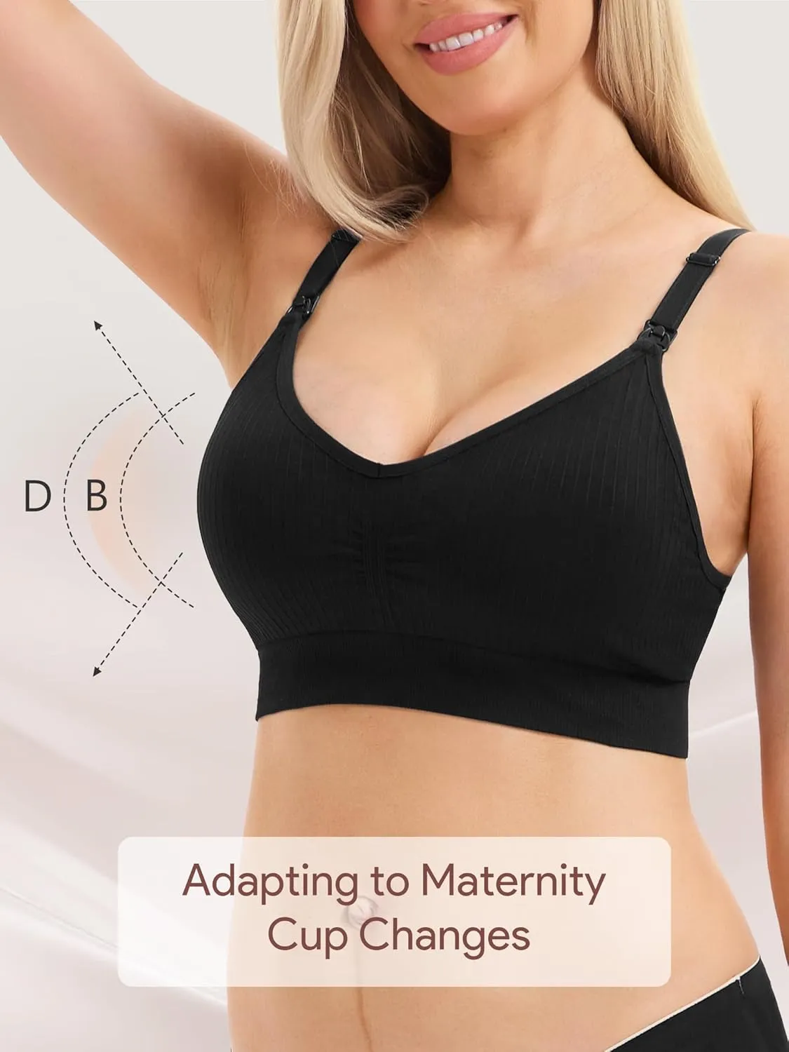 Angelhood Ribbed Nursing Bra Wireless V Neck Maternity Nursing Bra Low Cut Bralette Sleeping Breastfeeding with Extenders
