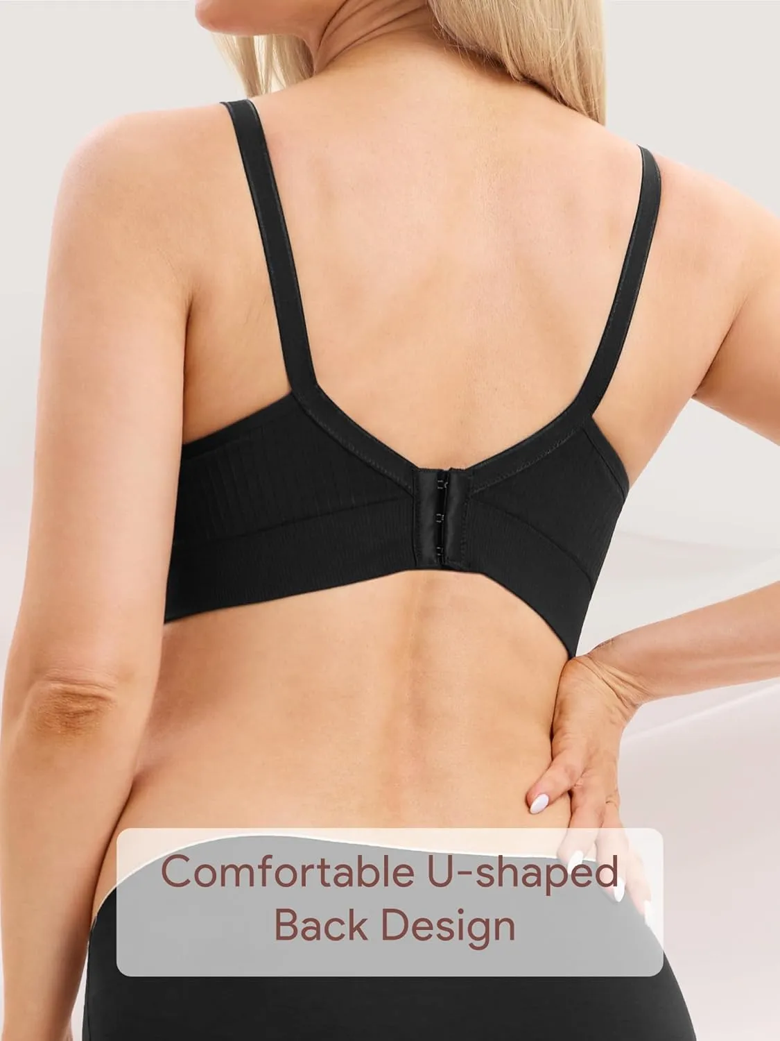 Angelhood Ribbed Nursing Bra Wireless V Neck Maternity Nursing Bra Low Cut Bralette Sleeping Breastfeeding with Extenders