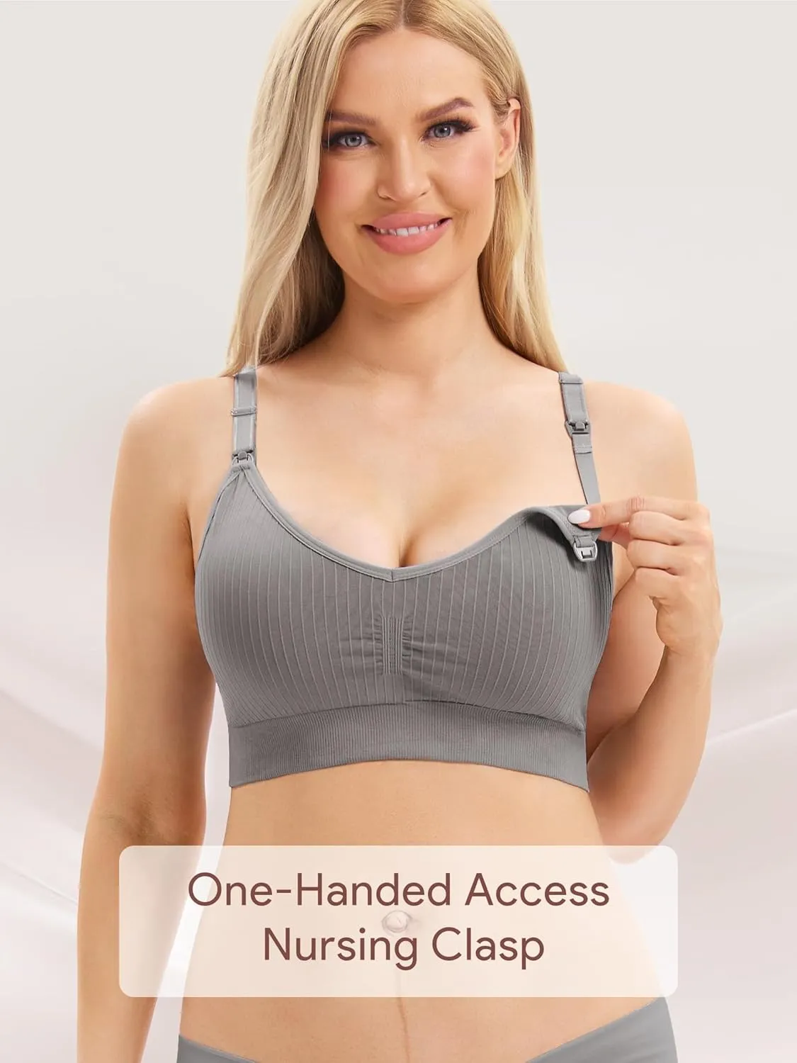 Angelhood Ribbed Nursing Bra Wireless V Neck Maternity Nursing Bra Low Cut Bralette Sleeping Breastfeeding with Extenders