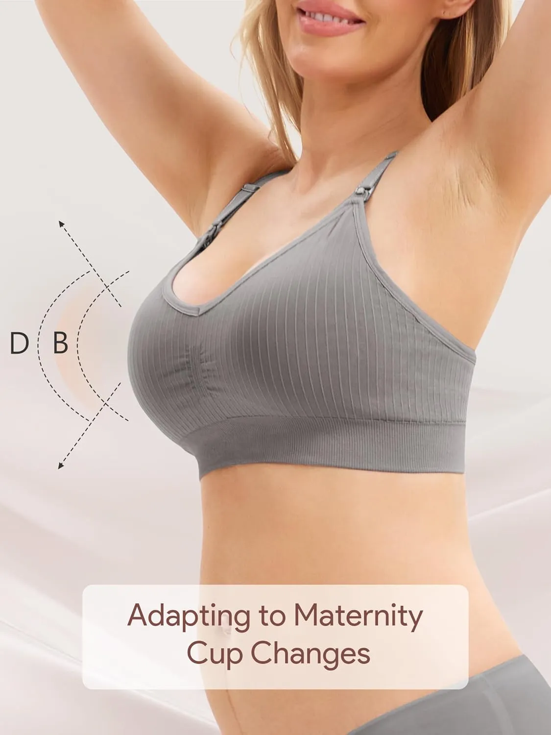 Angelhood Ribbed Nursing Bra Wireless V Neck Maternity Nursing Bra Low Cut Bralette Sleeping Breastfeeding with Extenders