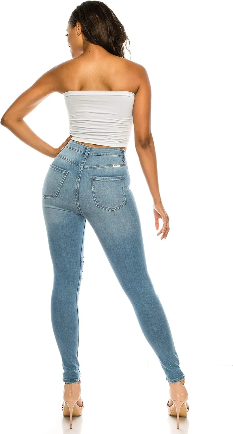 Aphrodite High Waisted Jeans for Women - High Rise Stretch Skinny Womens Knee Distressed Ripped Jeans