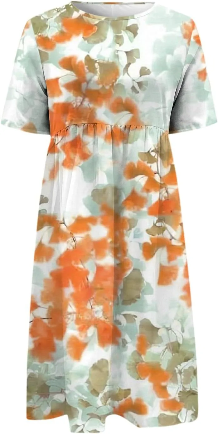 Beach Dresses for Women 2025 Dresses Casual Loose Summer Short Sleeve Beach Dress with Pockets V Neck A-Line Midi