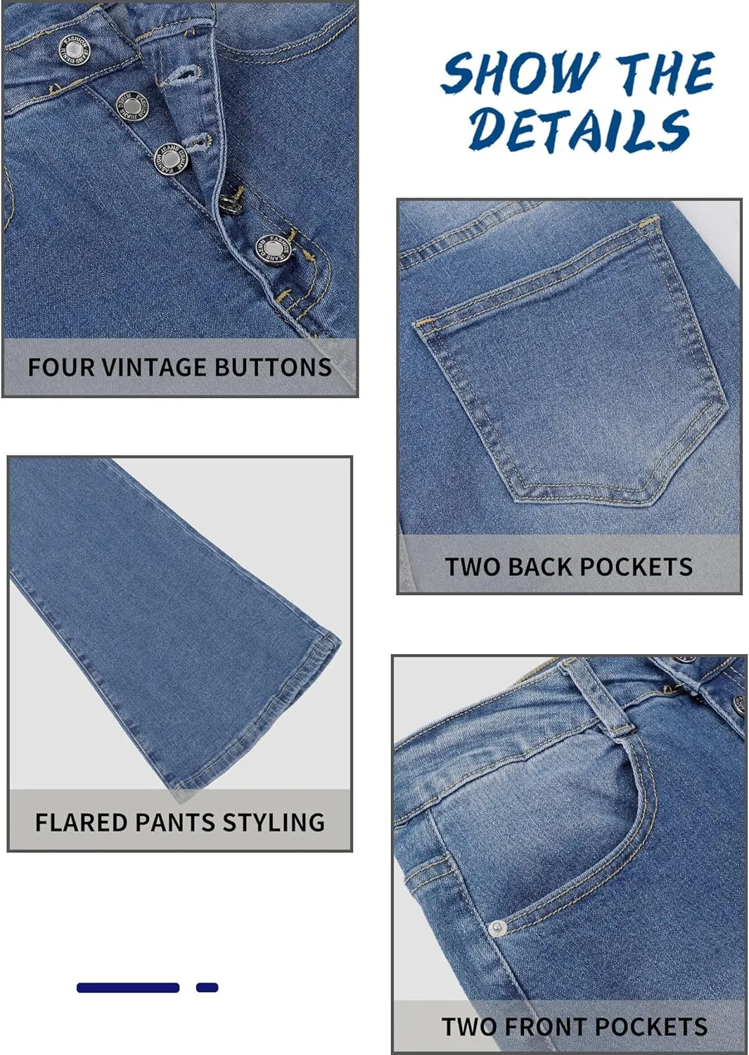 Bell Bottom Jeans for Women High Waisted Flare Jeans Vintage Bootcut Jeans Stretch Buttom Fly Wide Leg Denim Pant