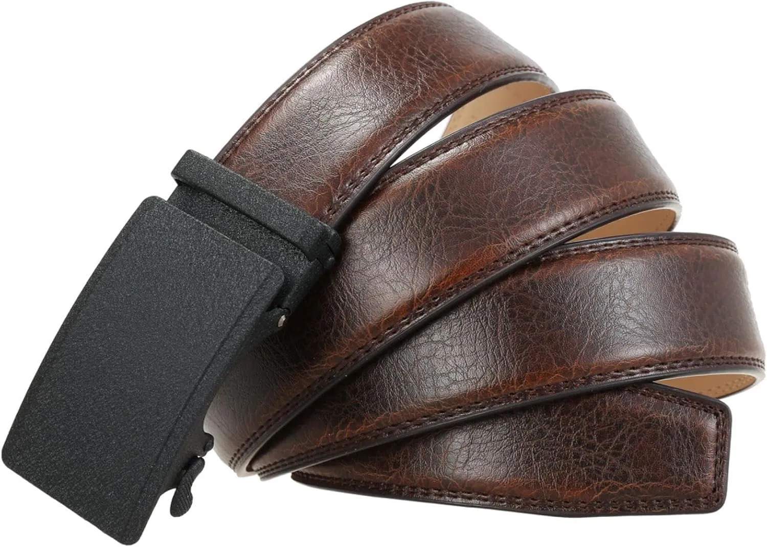 Belt for Men's Genuine Leather Ratchet Dress with Automatic Sliding Buckle Luxury Business Casual