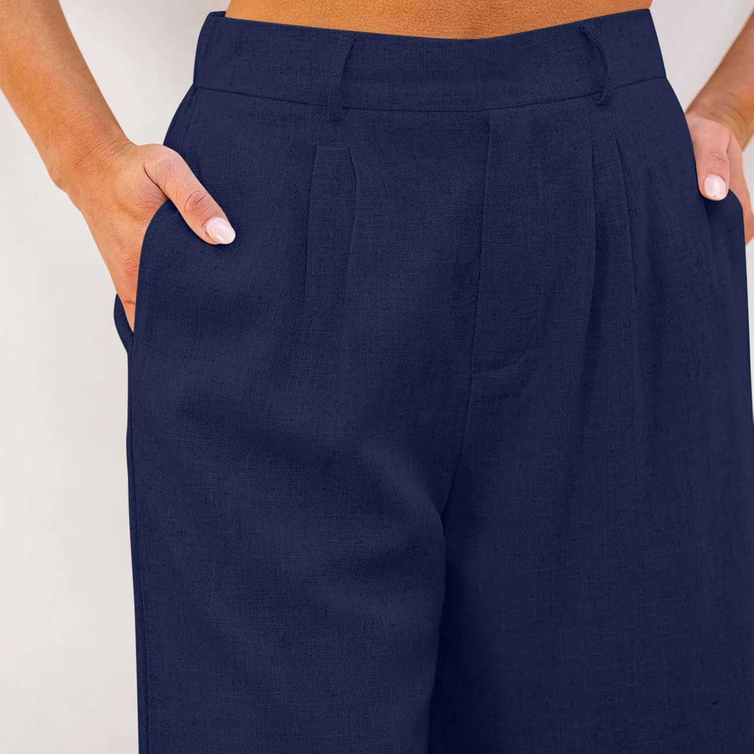 Bermuda Shorts for Women High Waisted Dressy Casual Linen Shorts Wide Leg Knee Length Summer Beach Shorts with Pocket