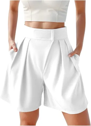 Bermuda Wide Leg Shorts Casual Summer Loose Fit Elastic High Waisted Shorts Comfy Lightweight Lounge Shorts