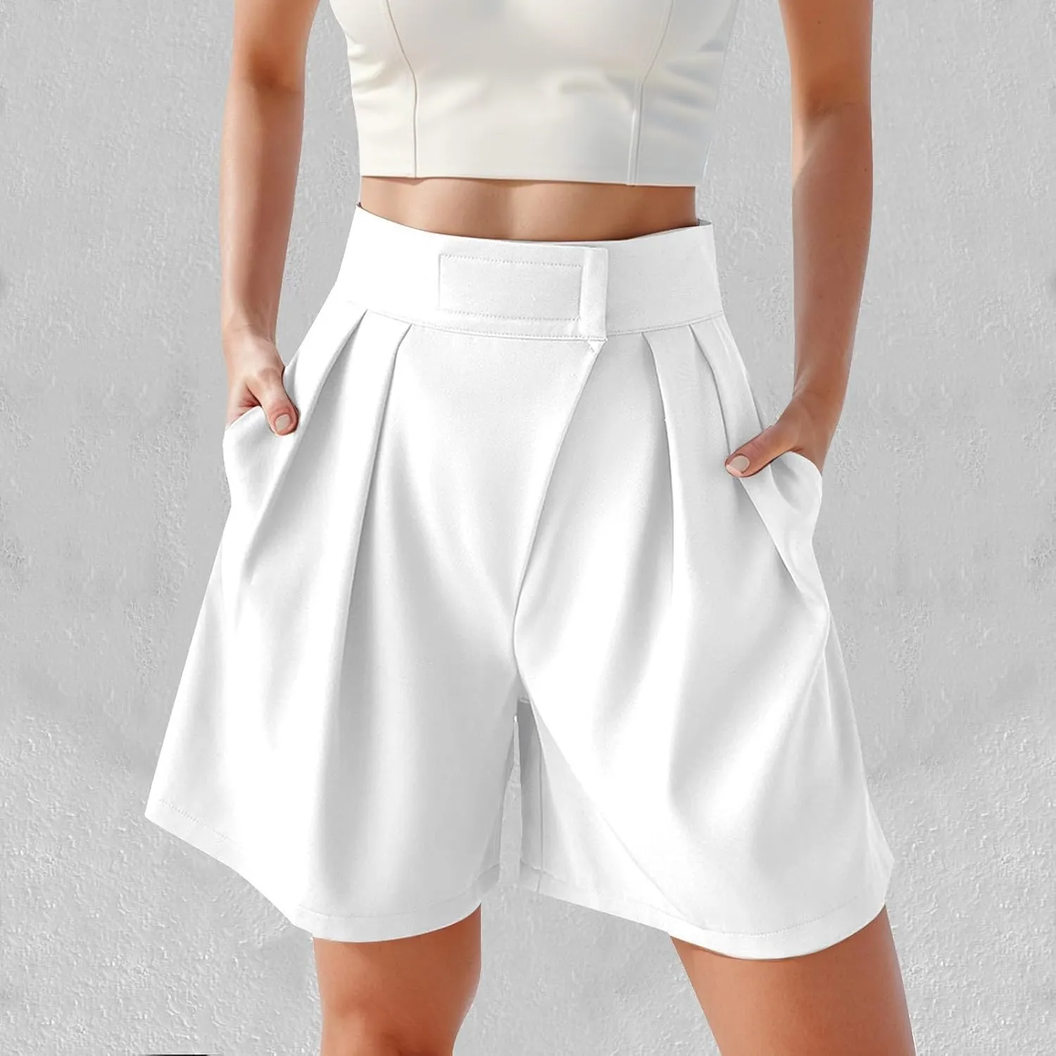 Bermuda Wide Leg Shorts Casual Summer Loose Fit Elastic High Waisted Shorts Comfy Lightweight Lounge Shorts