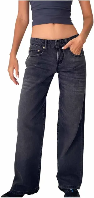 Bidobibo Jeans for Women Trendy Bootcut High Waisted Stretchy Straight Leg Jeans Buttoned Loose Denim Pants Wide Leg Trousers