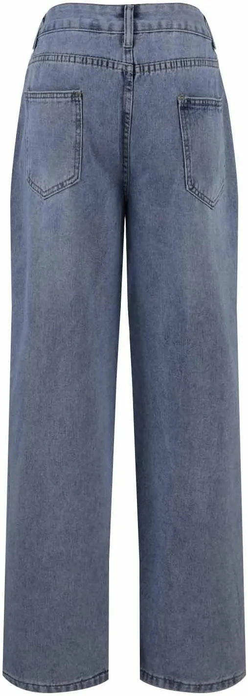 Bidobibo Jeans for Women Trendy Bootcut High Waisted Stretchy Straight Leg Jeans Buttoned Loose Denim Pants Wide Leg Trousers