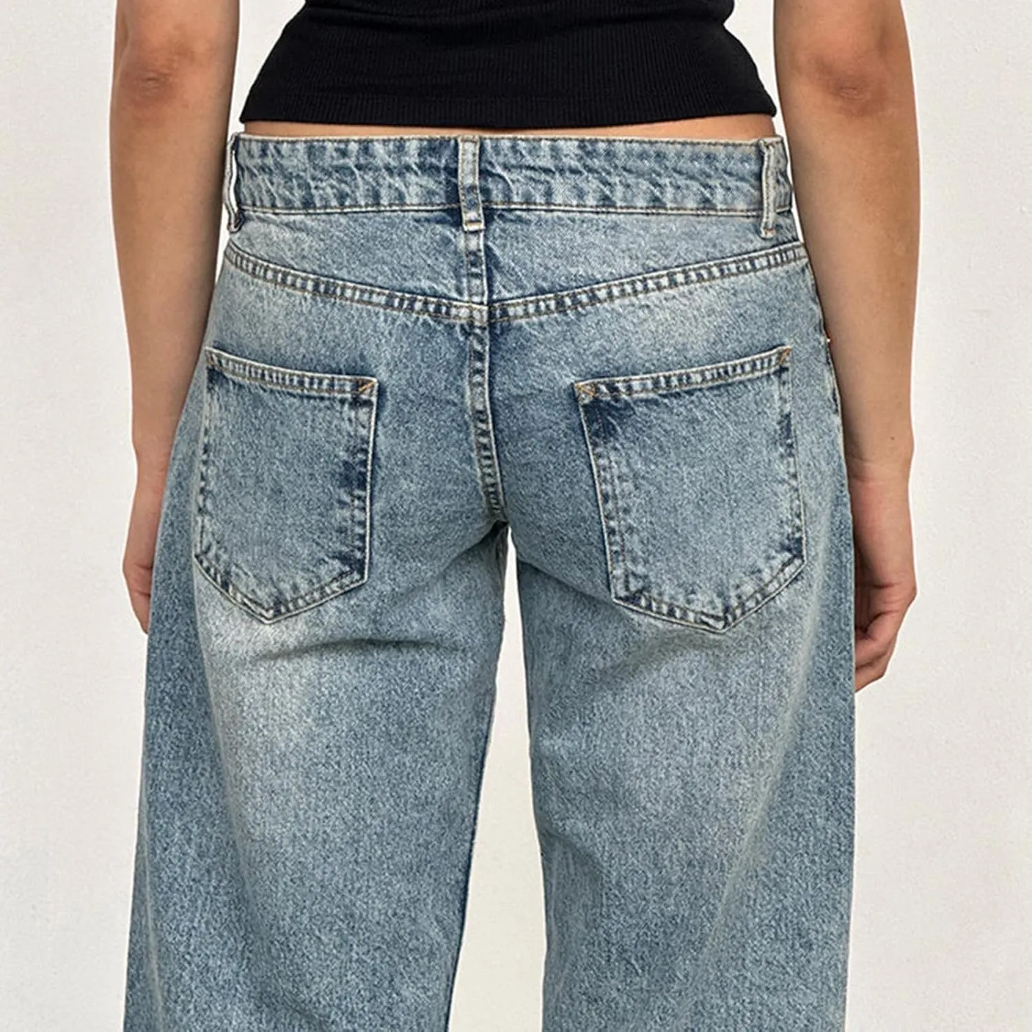 Bidobibo Jeans for Women Trendy Bootcut High Waisted Stretchy Straight Leg Jeans Buttoned Loose Denim Pants Wide Leg Trousers