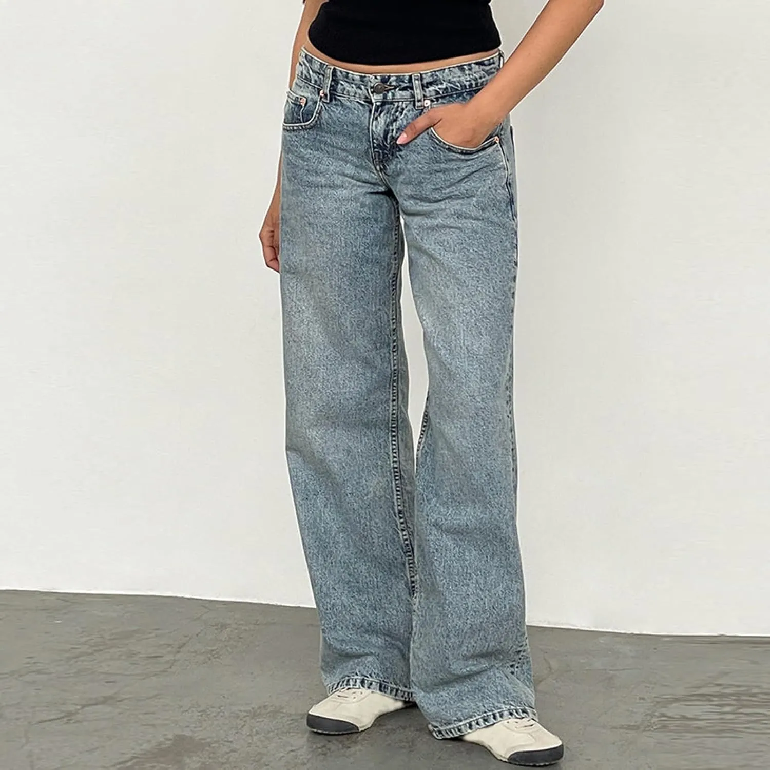Bidobibo Jeans for Women Trendy Bootcut High Waisted Stretchy Straight Leg Jeans Buttoned Loose Denim Pants Wide Leg Trousers