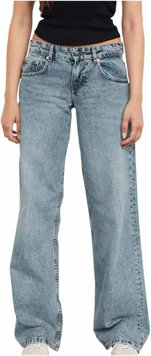 Bidobibo Jeans for Women Trendy Bootcut High Waisted Stretchy Straight Leg Jeans Buttoned Loose Denim Pants Wide Leg Trousers
