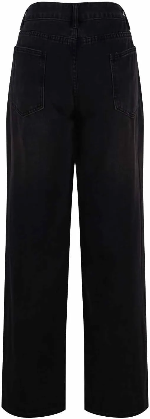 Bidobibo Jeans for Women Trendy Bootcut High Waisted Stretchy Straight Leg Jeans Buttoned Loose Denim Pants Wide Leg Trousers