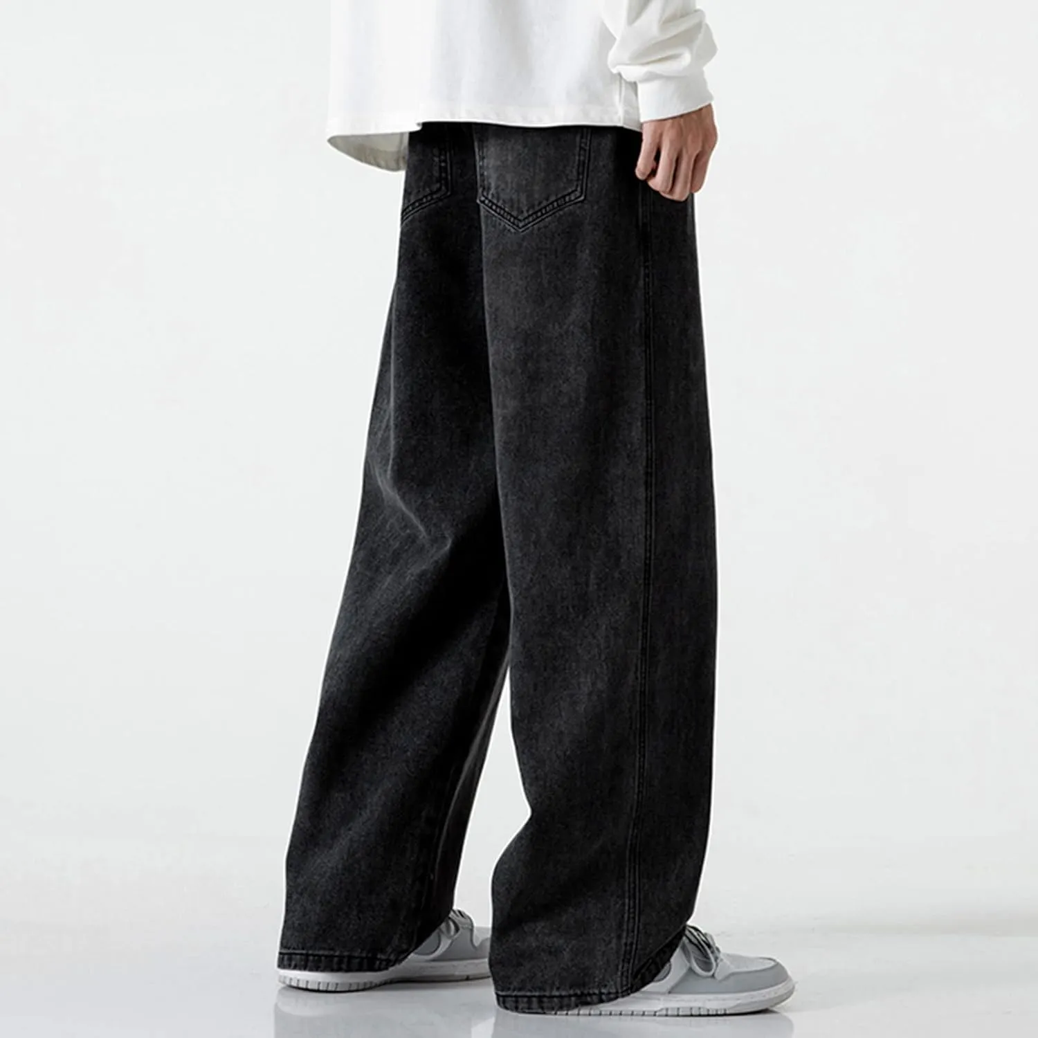 Big and Tall Stretch Jeans for Men Classic Drawstring Denim Jeans Flexible Pants Relaxed Wide Leg Denim Trousers