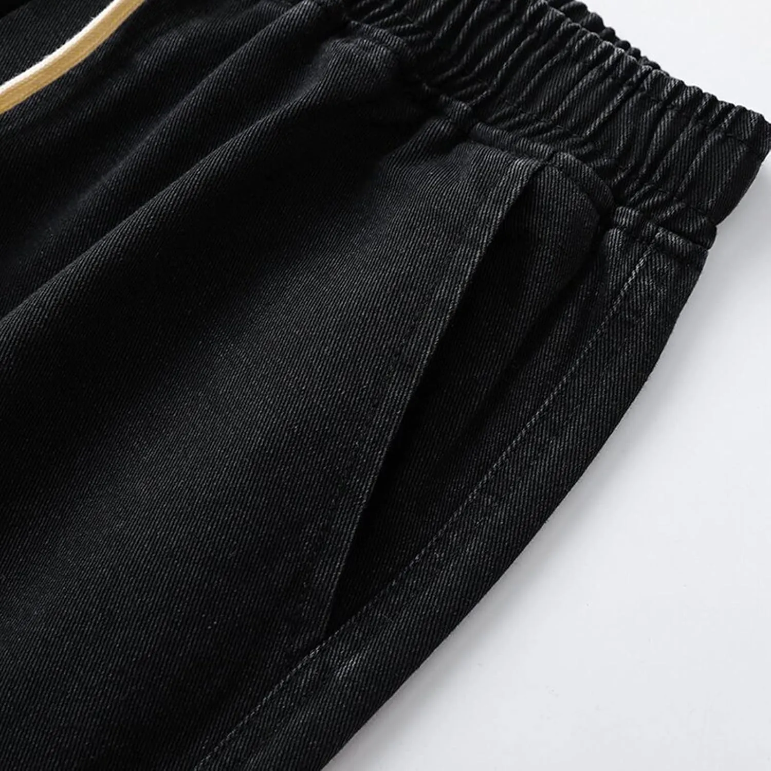Big and Tall Stretch Jeans for Men Classic Drawstring Denim Jeans Flexible Pants Relaxed Wide Leg Denim Trousers