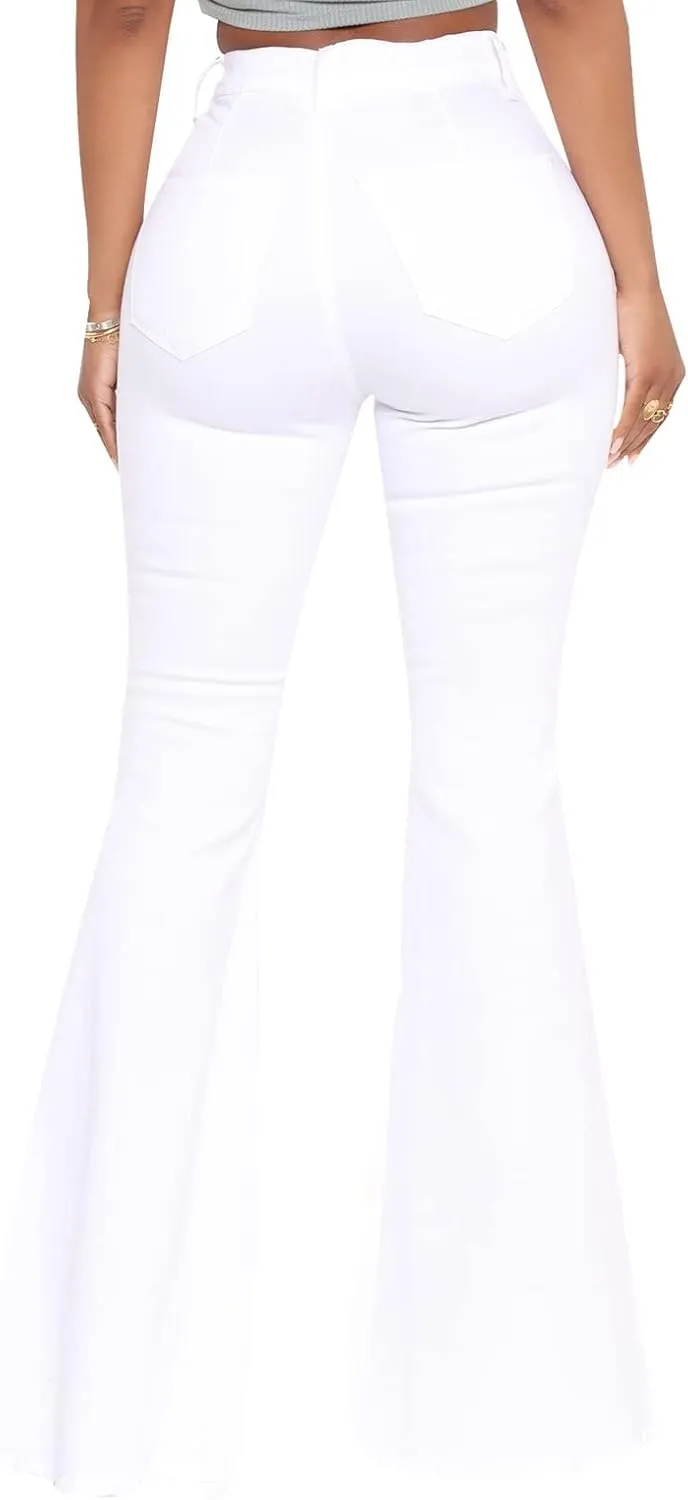 BISUAL Women's Fashion High Rise Jeans Slimming Wide Leg Stretch Denim Flare Bellbottom Jeans