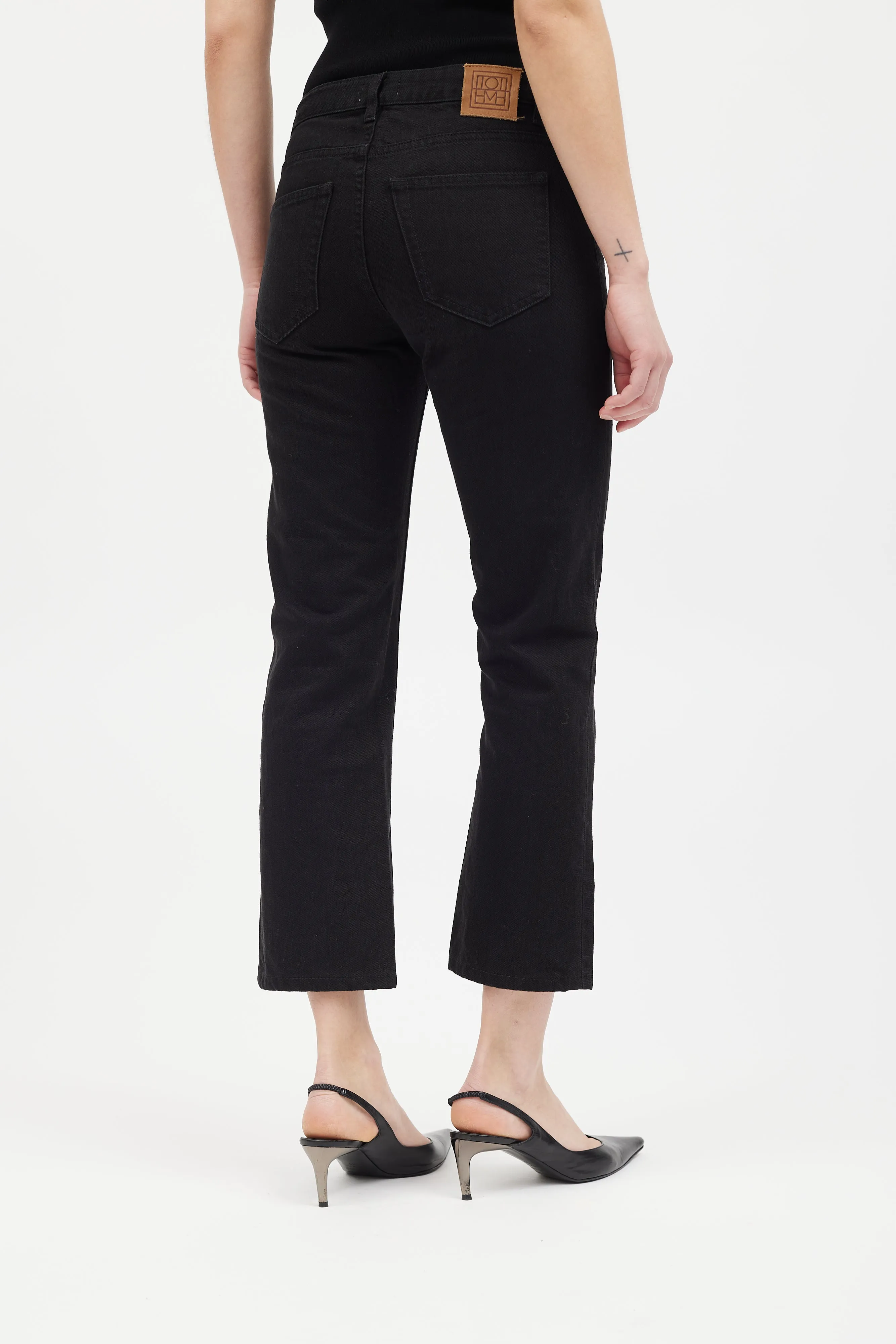 Black Straight Leg Cropped Jeans