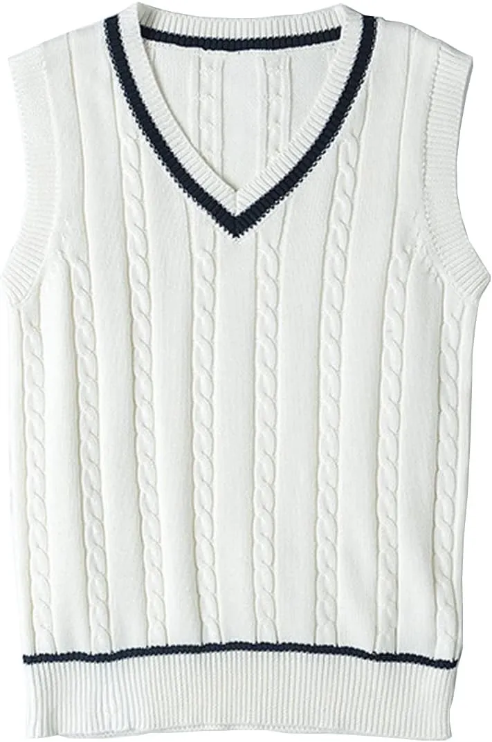 Blostirno Women’s Sweater Vest V Neck JK Uniform Kint Vests Solid Classic Sleeveless Pullover Sweaters Tops
