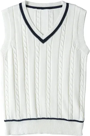 Blostirno Women’s Sweater Vest V Neck JK Uniform Kint Vests Solid Classic Sleeveless Pullover Sweaters Tops