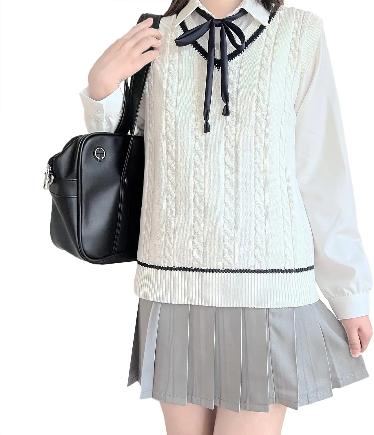Blostirno Women’s Sweater Vest V Neck JK Uniform Kint Vests Solid Classic Sleeveless Pullover Sweaters Tops