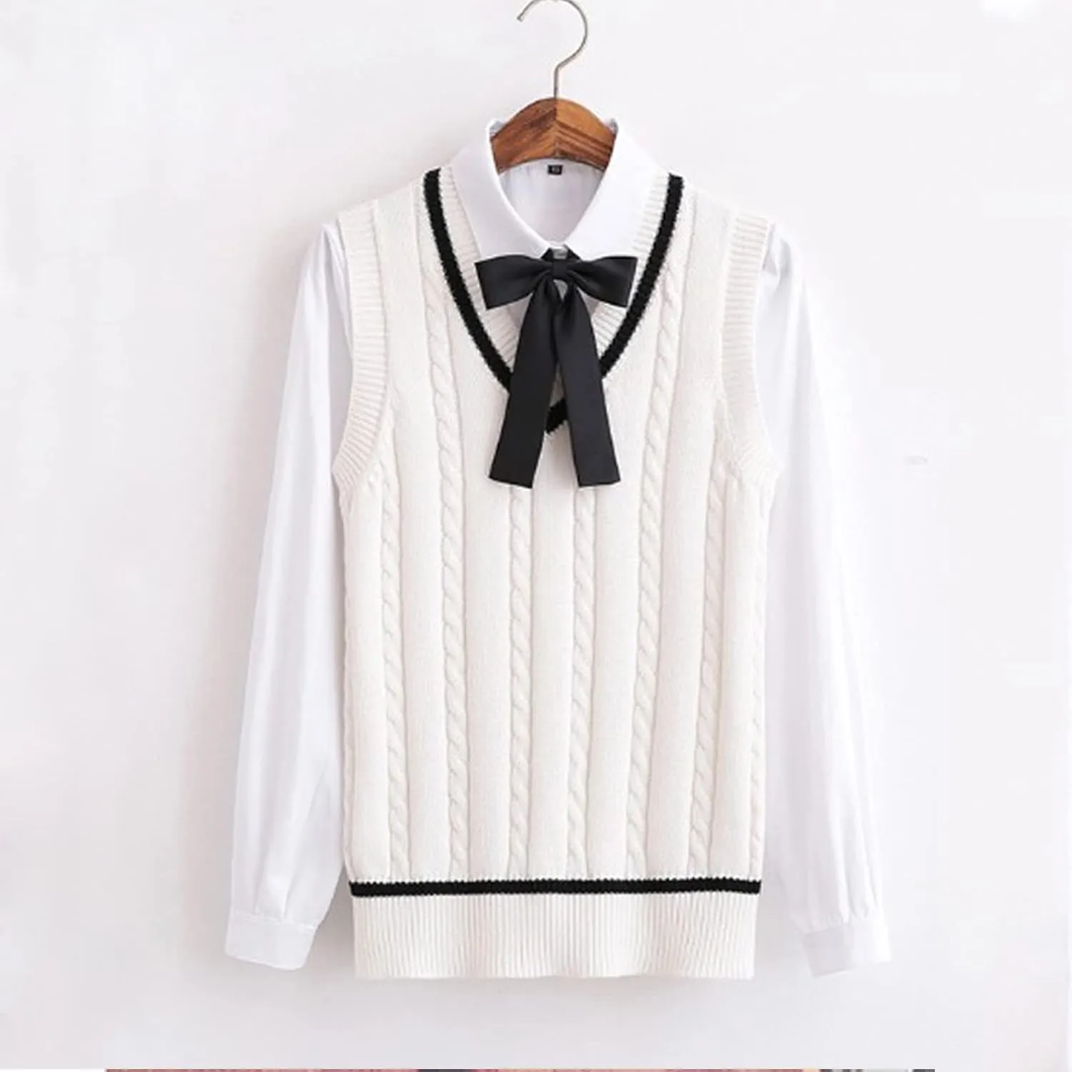 Blostirno Women’s Sweater Vest V Neck JK Uniform Kint Vests Solid Classic Sleeveless Pullover Sweaters Tops