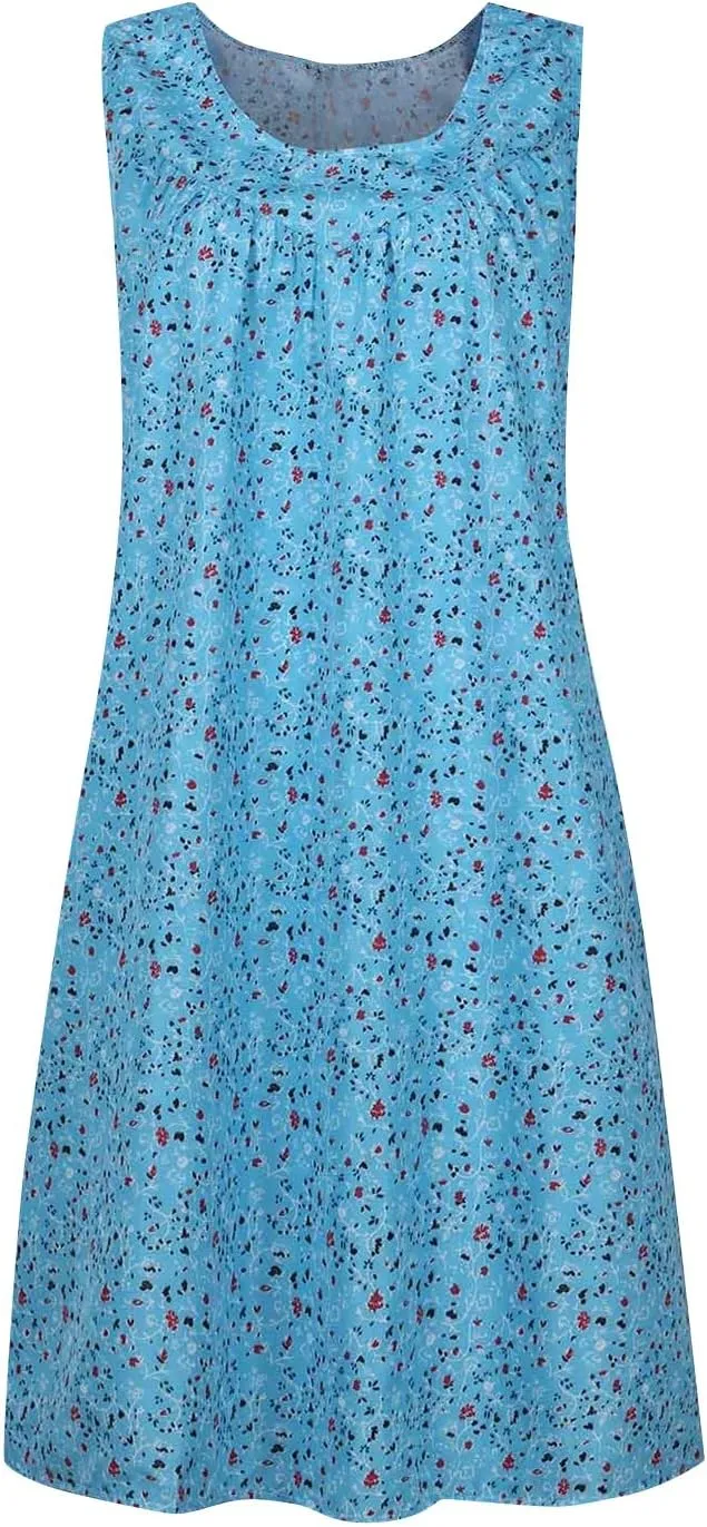 Boho Dress Summer Tank Top Dress Plus Size Sundresses Sleeveless Pleated Short Dress Beach Floral Dress with Pockets