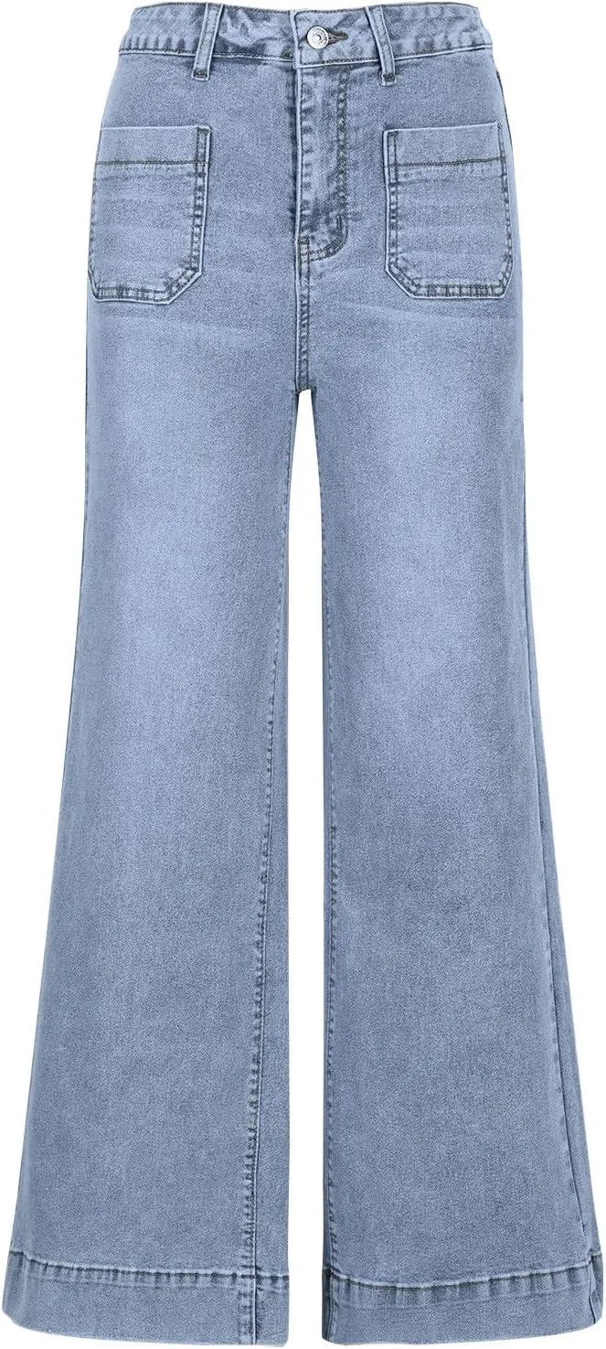 Borniu Women's Wide Leg Jeans Casual High Waisted Stretch Baggy Loose Denim Pants Straight Loose Trendy Y2K Jean Trousers