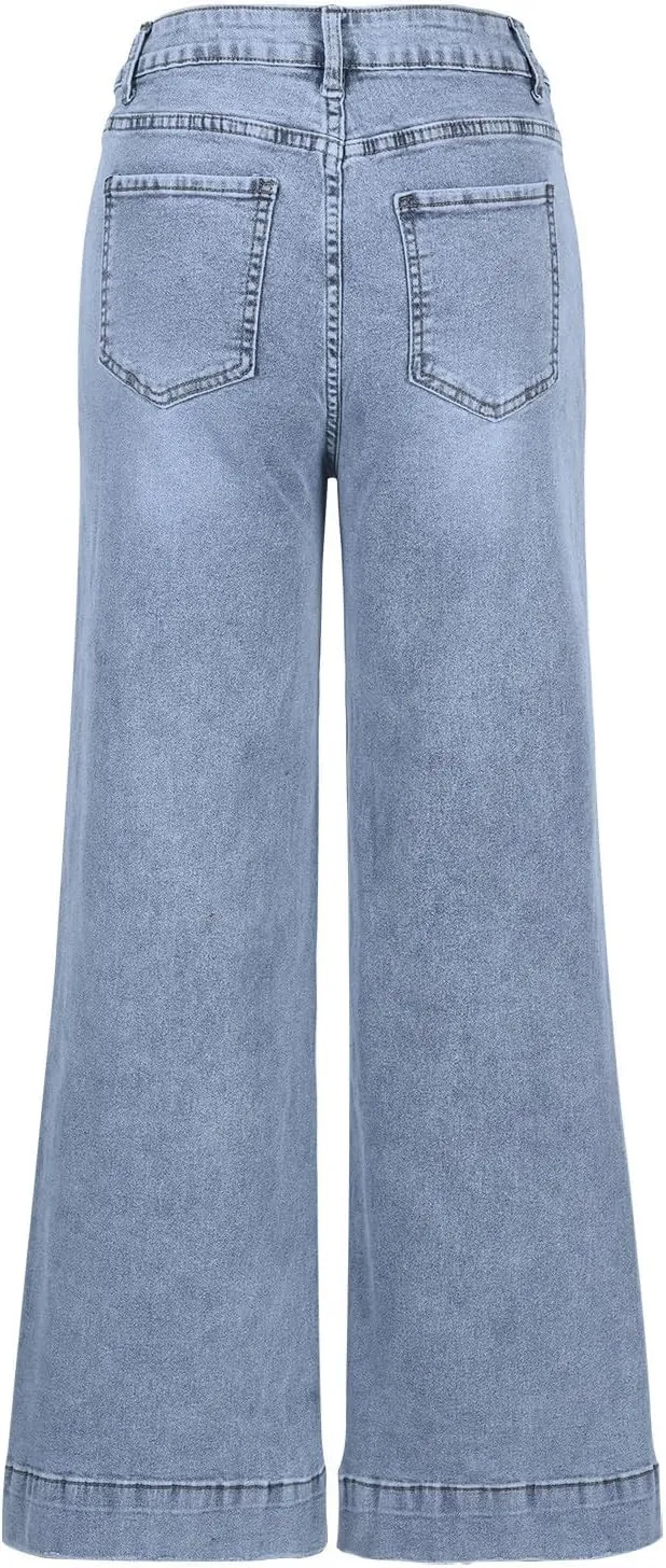 Borniu Women's Wide Leg Jeans Casual High Waisted Stretch Baggy Loose Denim Pants Straight Loose Trendy Y2K Jean Trousers