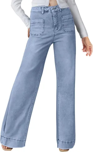 Borniu Women's Wide Leg Jeans Casual High Waisted Stretch Baggy Loose Denim Pants Straight Loose Trendy Y2K Jean Trousers