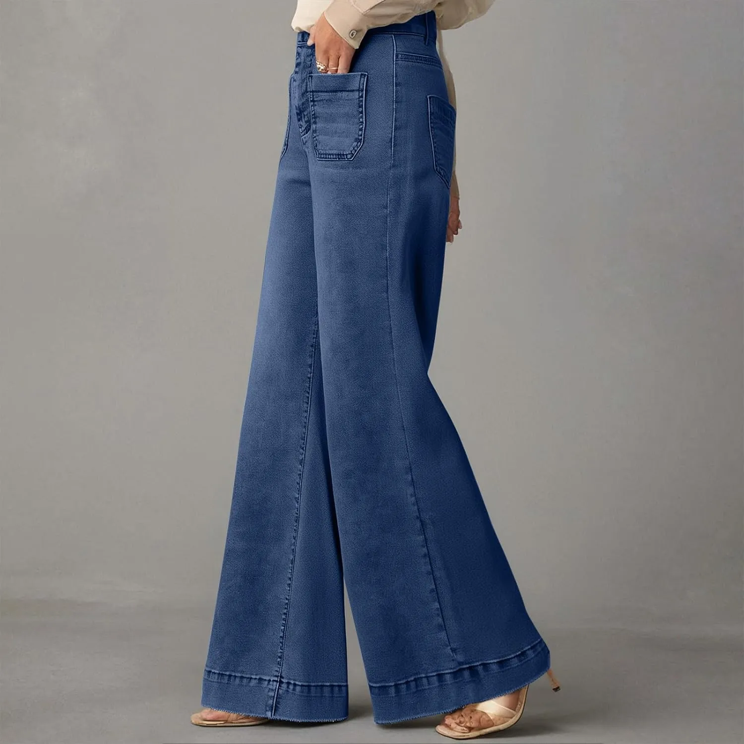 Borniu Women's Wide Leg Jeans Casual High Waisted Stretch Baggy Loose Denim Pants Straight Loose Trendy Y2K Jean Trousers
