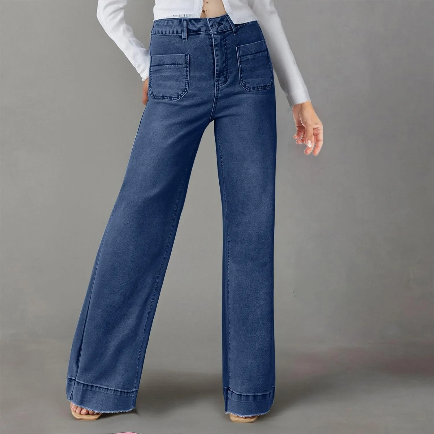 Borniu Women's Wide Leg Jeans Casual High Waisted Stretch Baggy Loose Denim Pants Straight Loose Trendy Y2K Jean Trousers