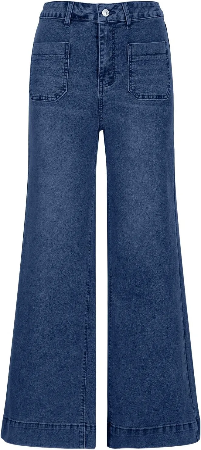 Borniu Women's Wide Leg Jeans Casual High Waisted Stretch Baggy Loose Denim Pants Straight Loose Trendy Y2K Jean Trousers