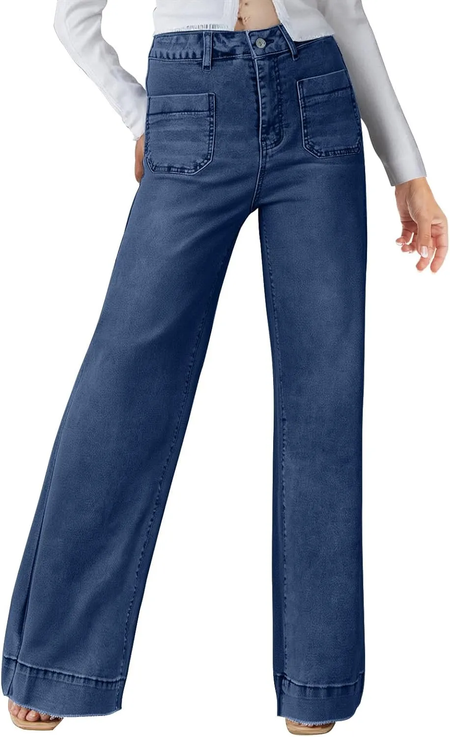 Borniu Women's Wide Leg Jeans Casual High Waisted Stretch Baggy Loose Denim Pants Straight Loose Trendy Y2K Jean Trousers