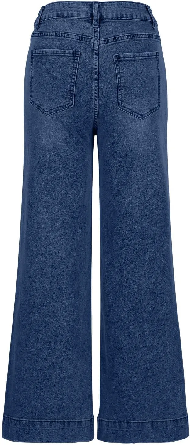 Borniu Women's Wide Leg Jeans Casual High Waisted Stretch Baggy Loose Denim Pants Straight Loose Trendy Y2K Jean Trousers