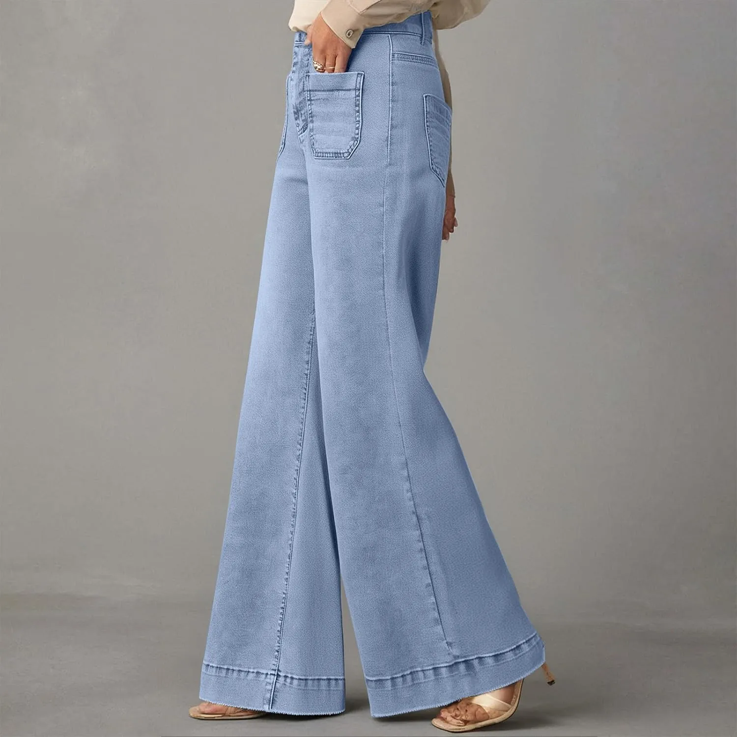 Borniu Women's Wide Leg Jeans Casual High Waisted Stretch Baggy Loose Denim Pants Straight Loose Trendy Y2K Jean Trousers