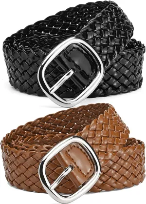 Braided Belt Women 2 Pack Woven Belts for Women Trendy Thin Braided Belts for Pants Jeans Dresses Boho Womens Belt