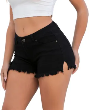 Butt Lifting Denim Shorts for Women - Mid - High Waisted Shorts Frayed Raw Hem Jean Shorts Cut Off Distressed Short Jeans Women's Shorts Boxer Shorts for Women Black Medium