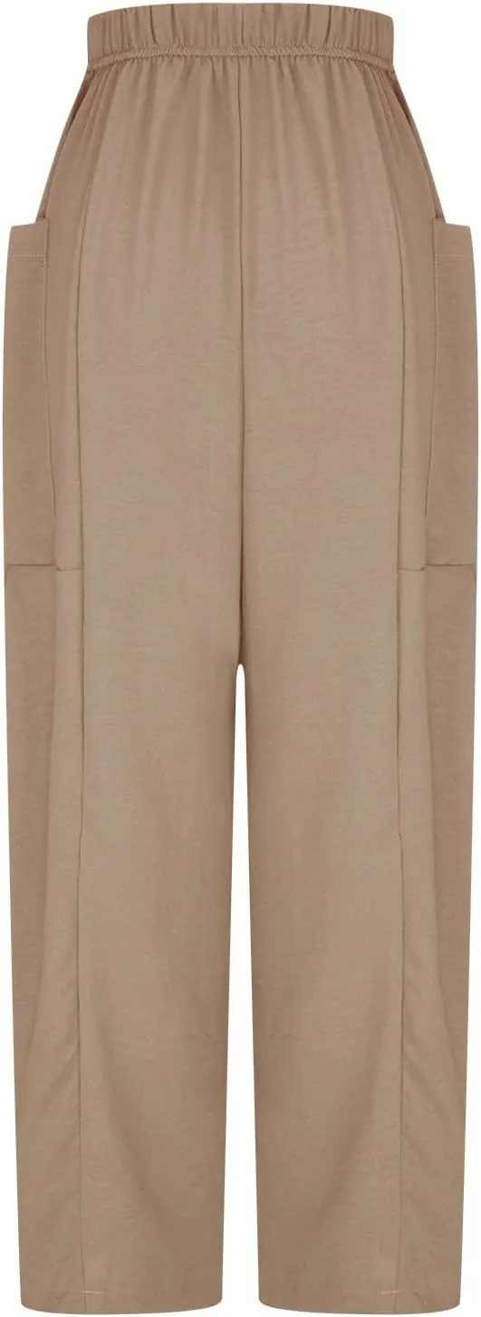 BZGTZT Women's Wide Leg Pants Elastic Waist Drawstring Casual Pants Straight Leg Lightweight Loose Trousers with Pockets