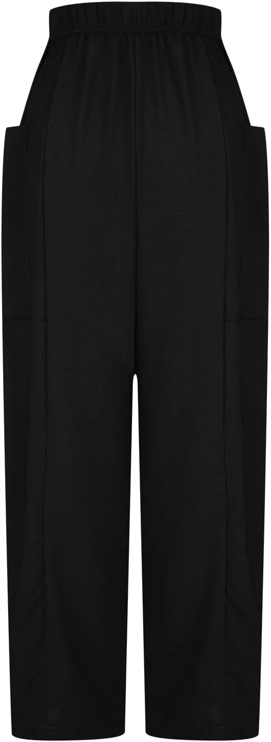 BZGTZT Women's Wide Leg Pants Elastic Waist Drawstring Casual Pants Straight Leg Lightweight Loose Trousers with Pockets