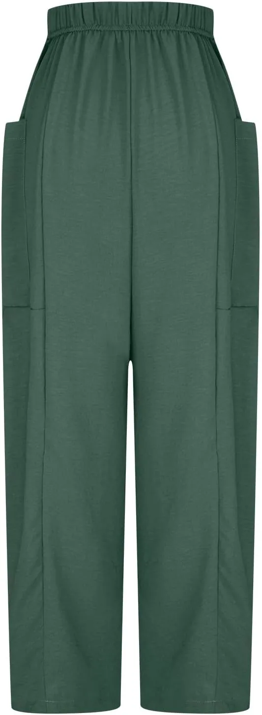BZGTZT Women's Wide Leg Pants Elastic Waist Drawstring Casual Pants Straight Leg Lightweight Loose Trousers with Pockets